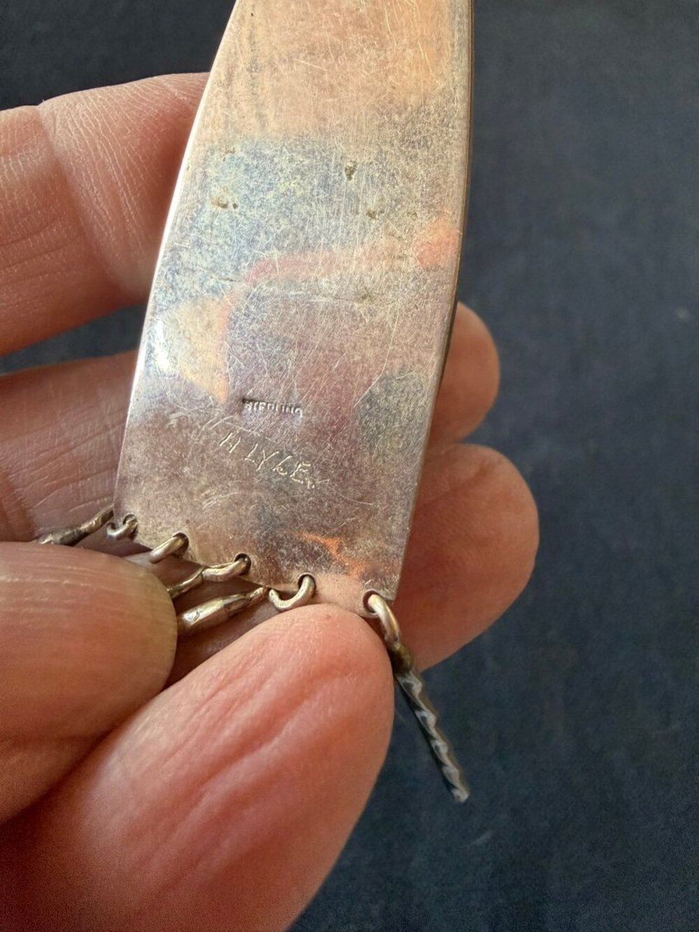 Navajo Native American Malachite Sterling Silver Pendant   Marked H Lyle - Picture 4 of 4